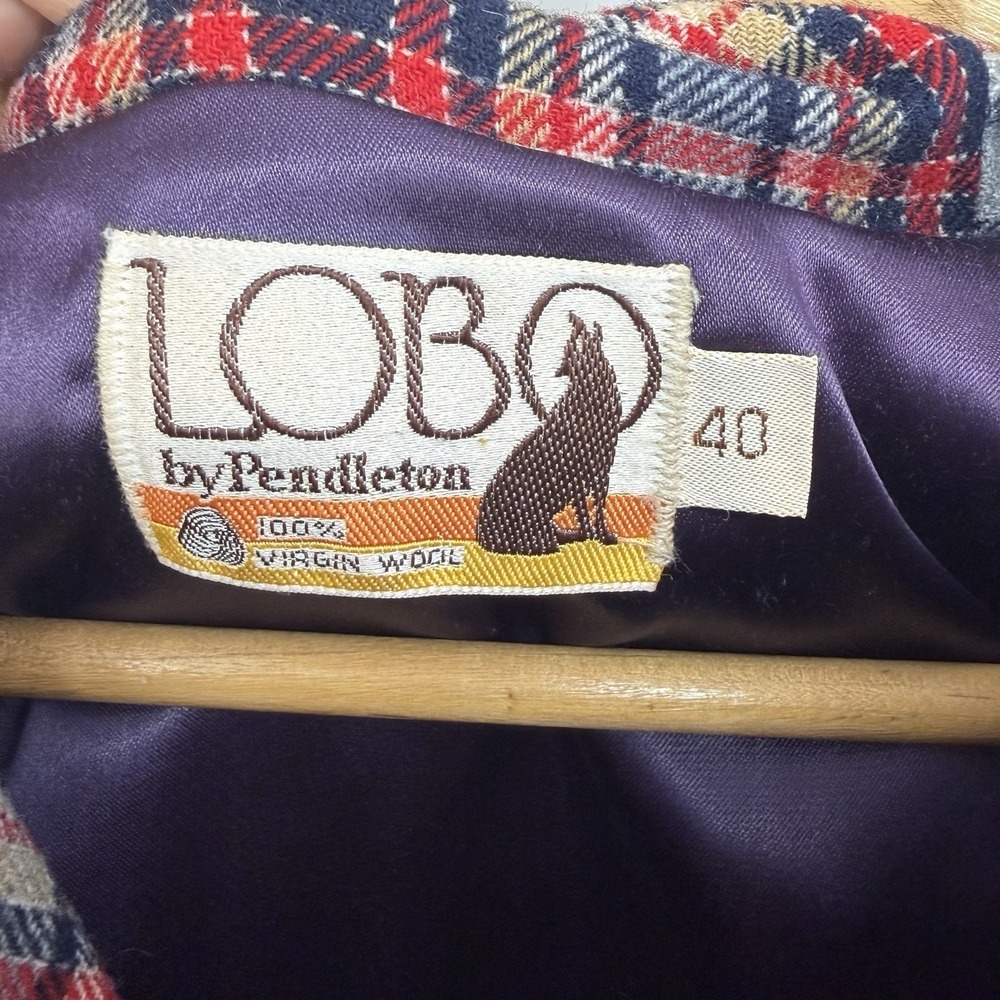 VTG 70s Lobo Pendleton Women 40 Hooded Red Wool Coat Plaid Grunge Chore Barn M - Picture 3 of 10